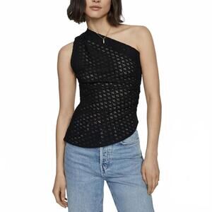 Mango Lemon Asymmetrical Openwork Top Black NWT Medium